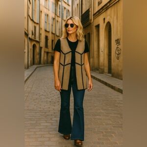 Vintage Black and Tan Suede Knit Vest